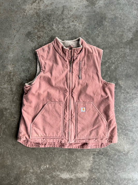 Vintage Dusty Pink Sherpa Lined Carhartt Vest - XXL