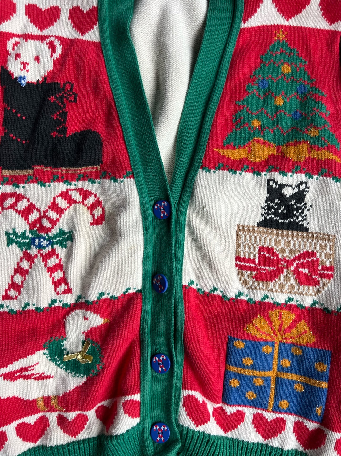 Vintage Christmas Pattern Button Up Sweater Vest - L