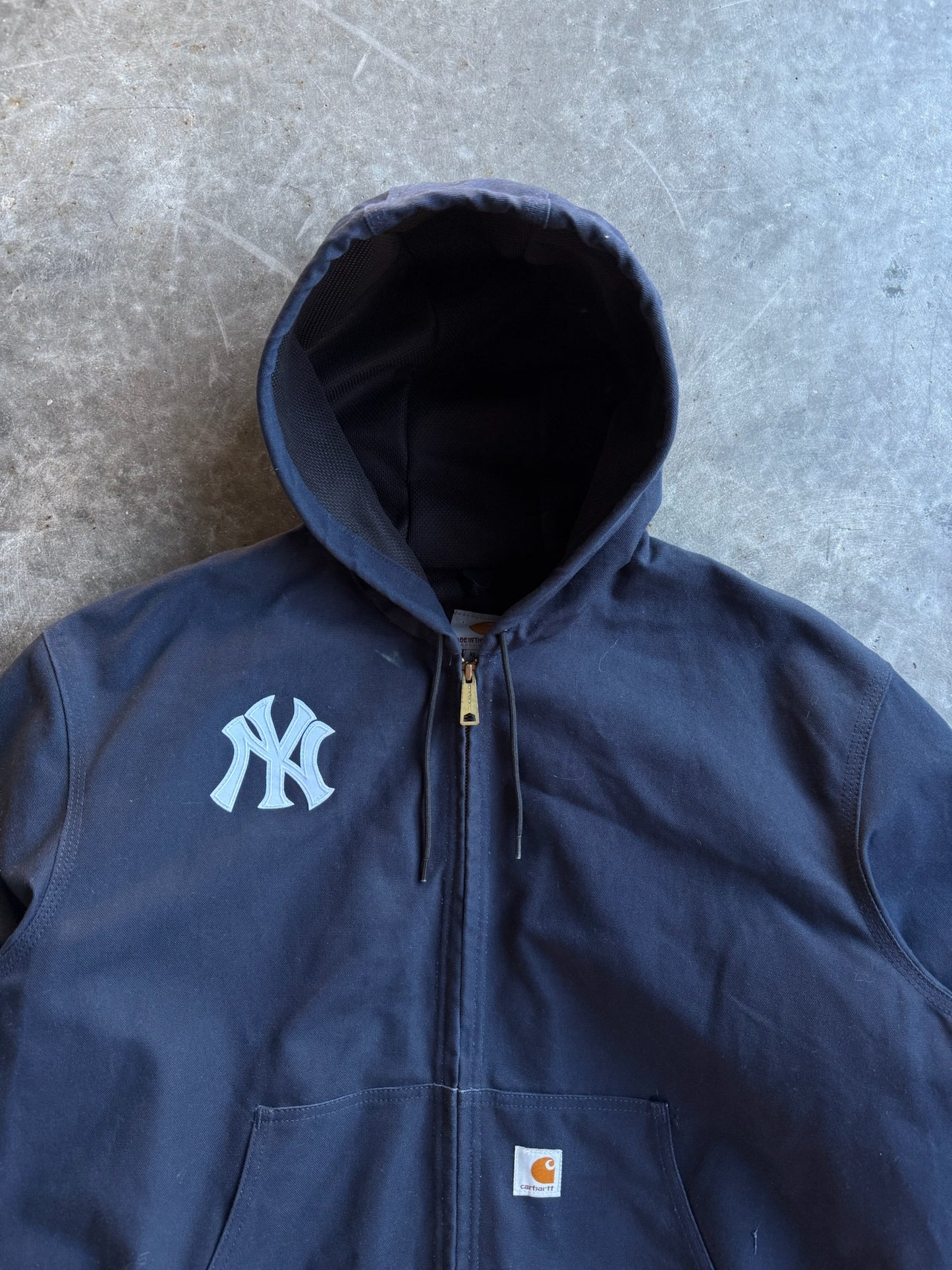 Vintage Dark Navy Hooded Yankees Carhartt Jacket - XL