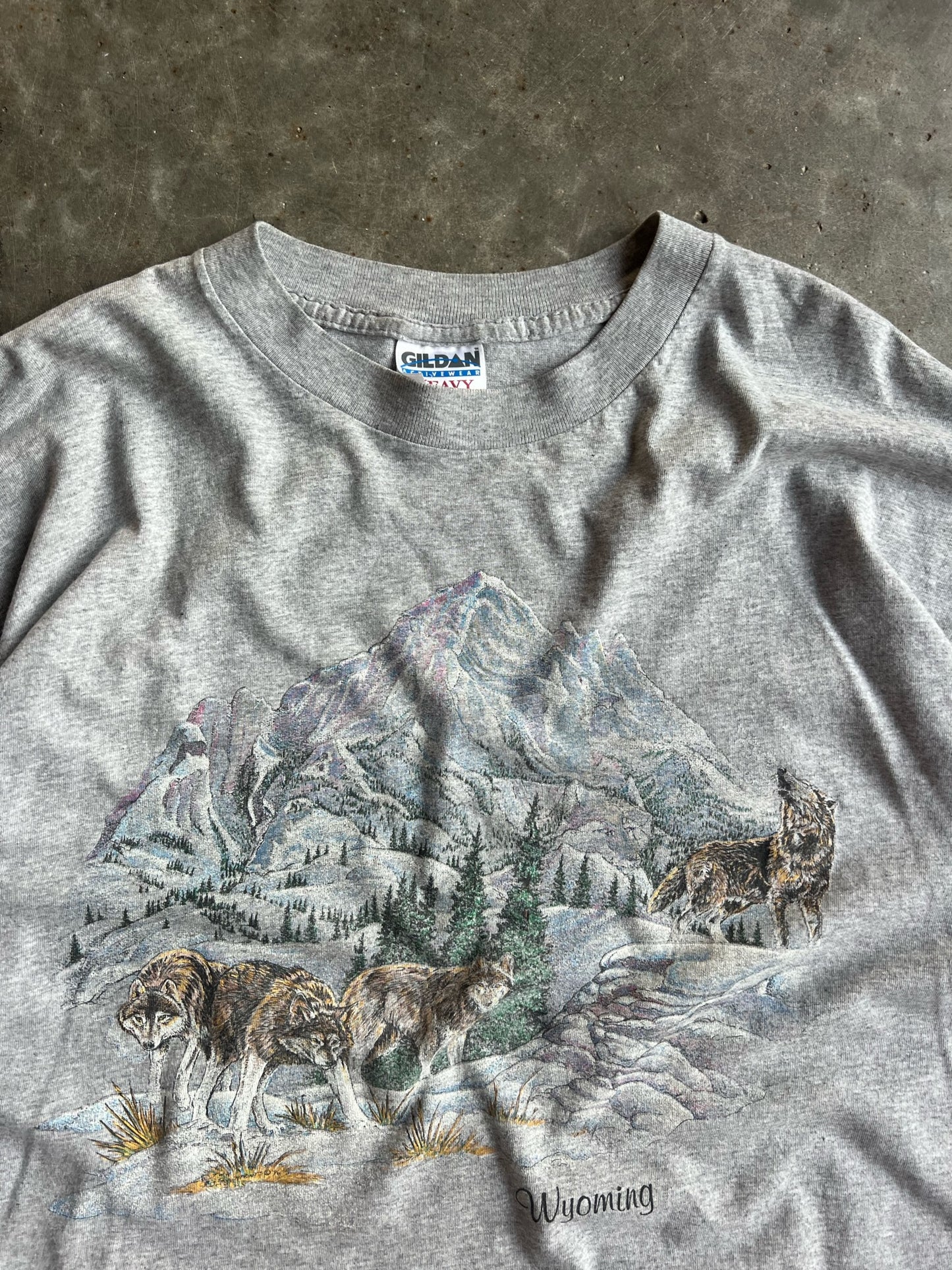 Vintage Grey Wyoming Wolves Shirt - XL