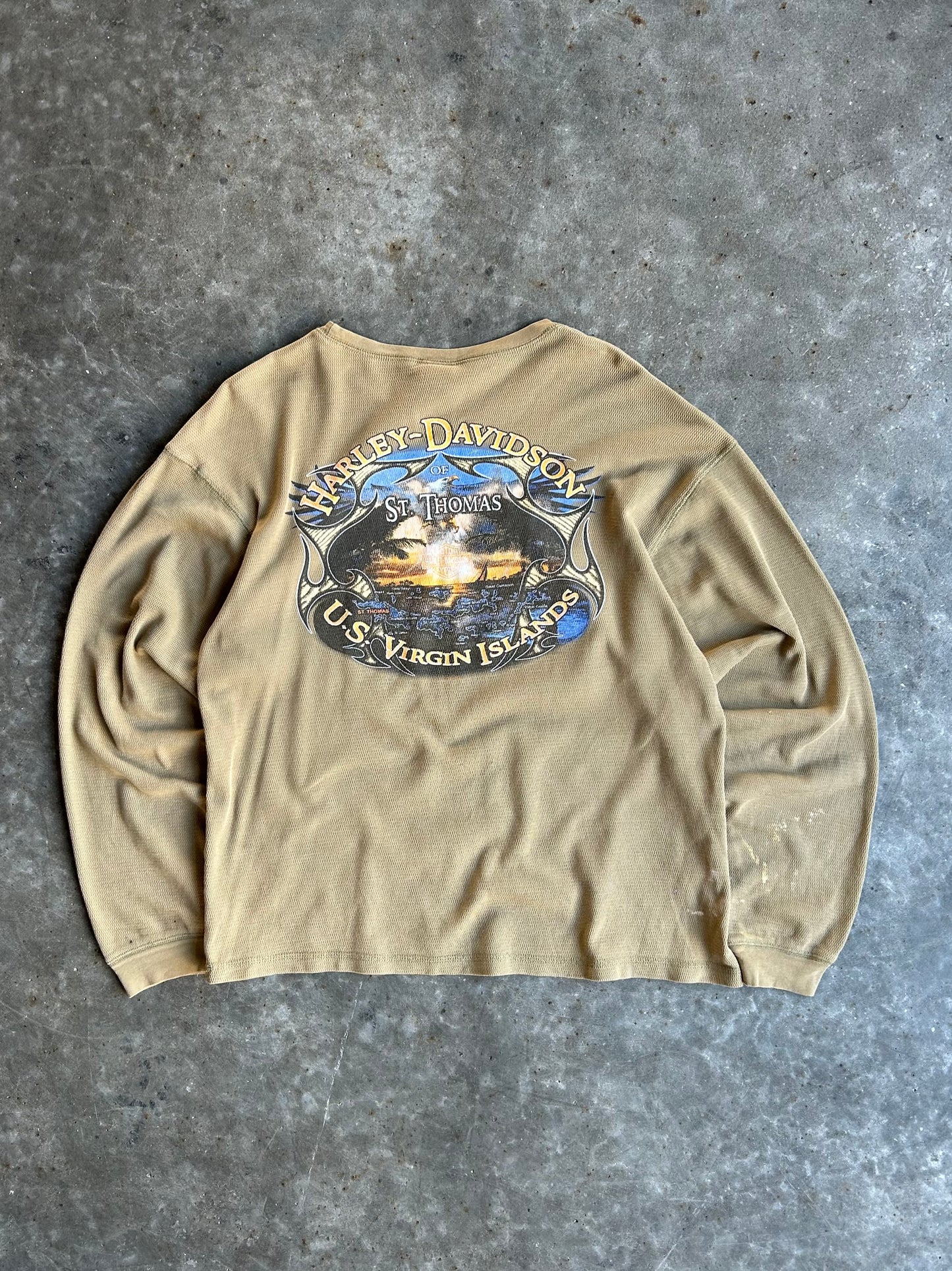 Vintage Sand Harley Davidson Thermal Long Sleeve Shirt - L