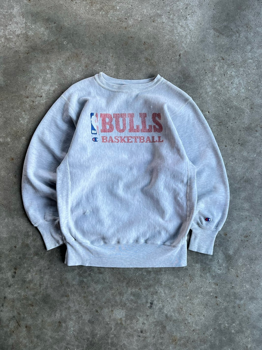 Vintage Faded Bulls Basketball Champion Reverse Weave Crew - L