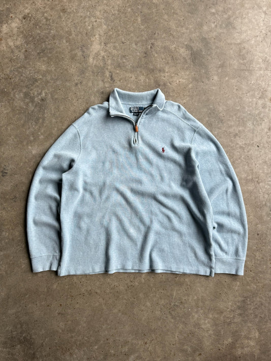 Vintage Pale Blue Polo Quarter Zip Sweater - XL