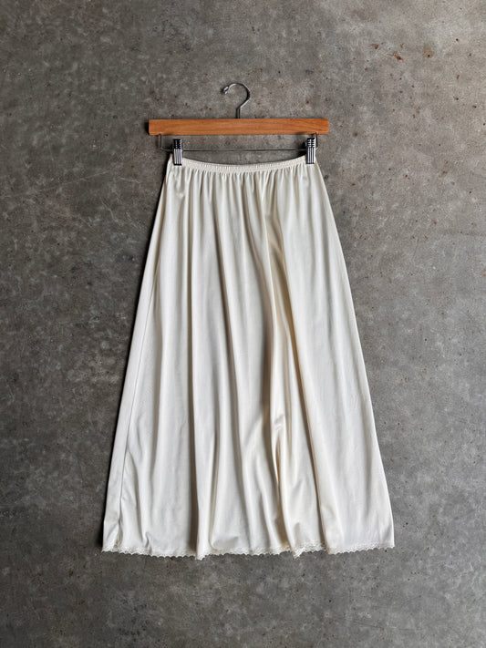 Vintage Cream Silk Slip Skirt - M