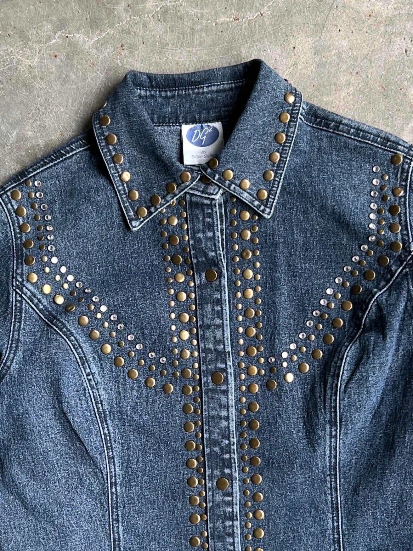 Vintage Denim Studded Button-Up Shirt - L