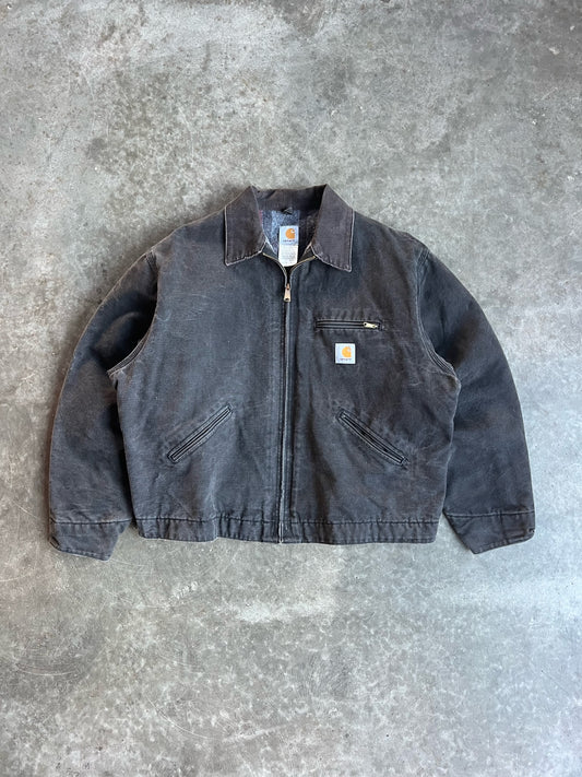 Vintage Faded Black Flannel Lined Detroit Carhartt Jacket - XL