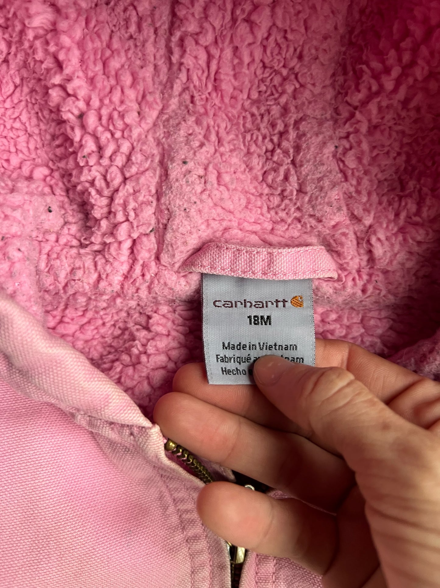 Vintage Baby Pink Sherpa Lined Hooded Carhartt Jacket - 18M