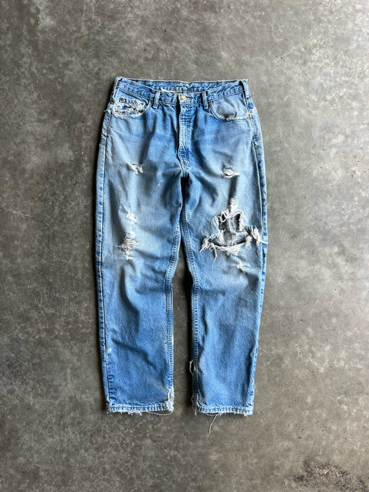 Vintage Distressed Light Wash Flannel Lined Carhartt Pants - 32