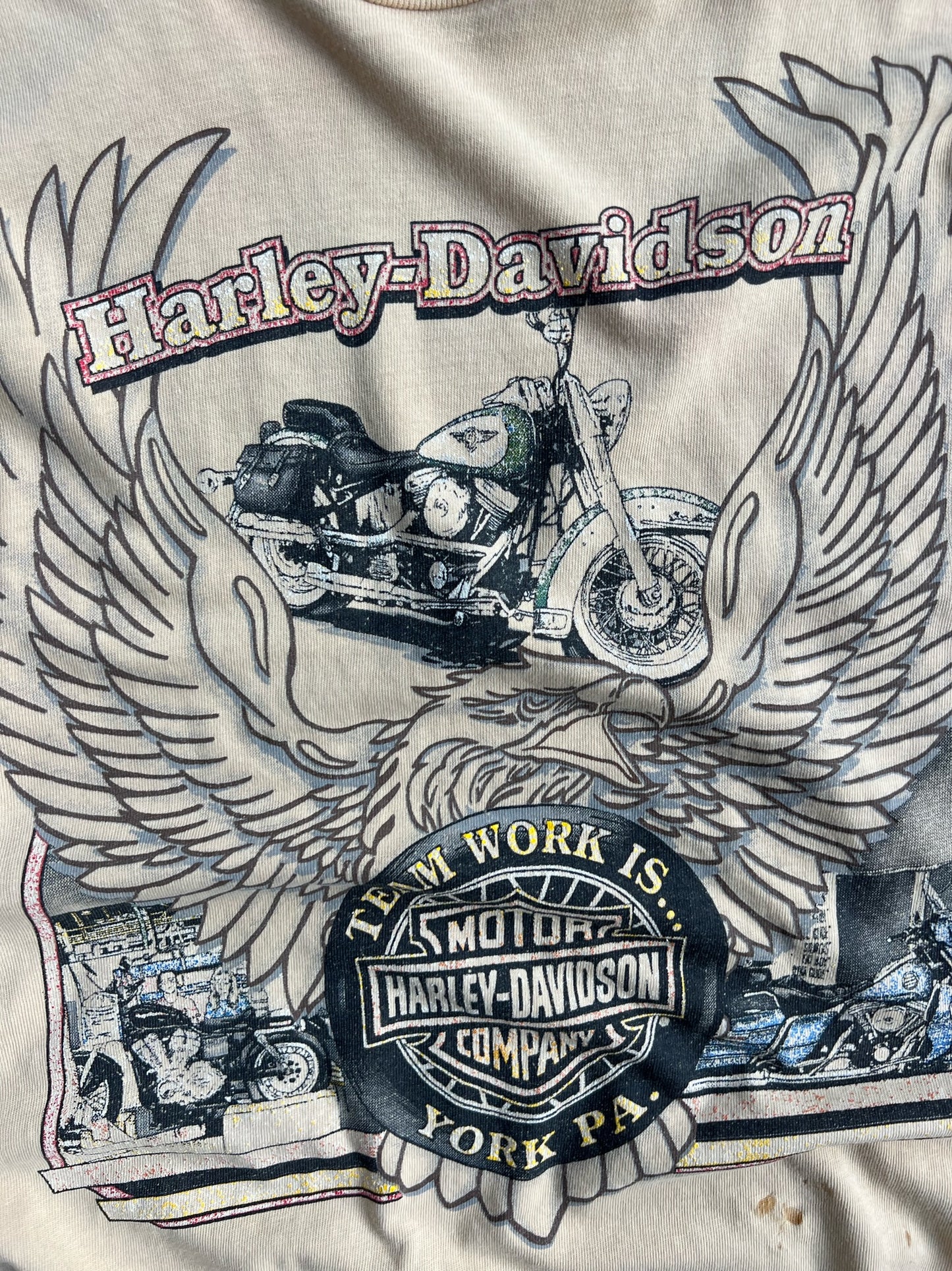 Vintage Faded Cropped Yellow Harley Davidson Shirt - XL