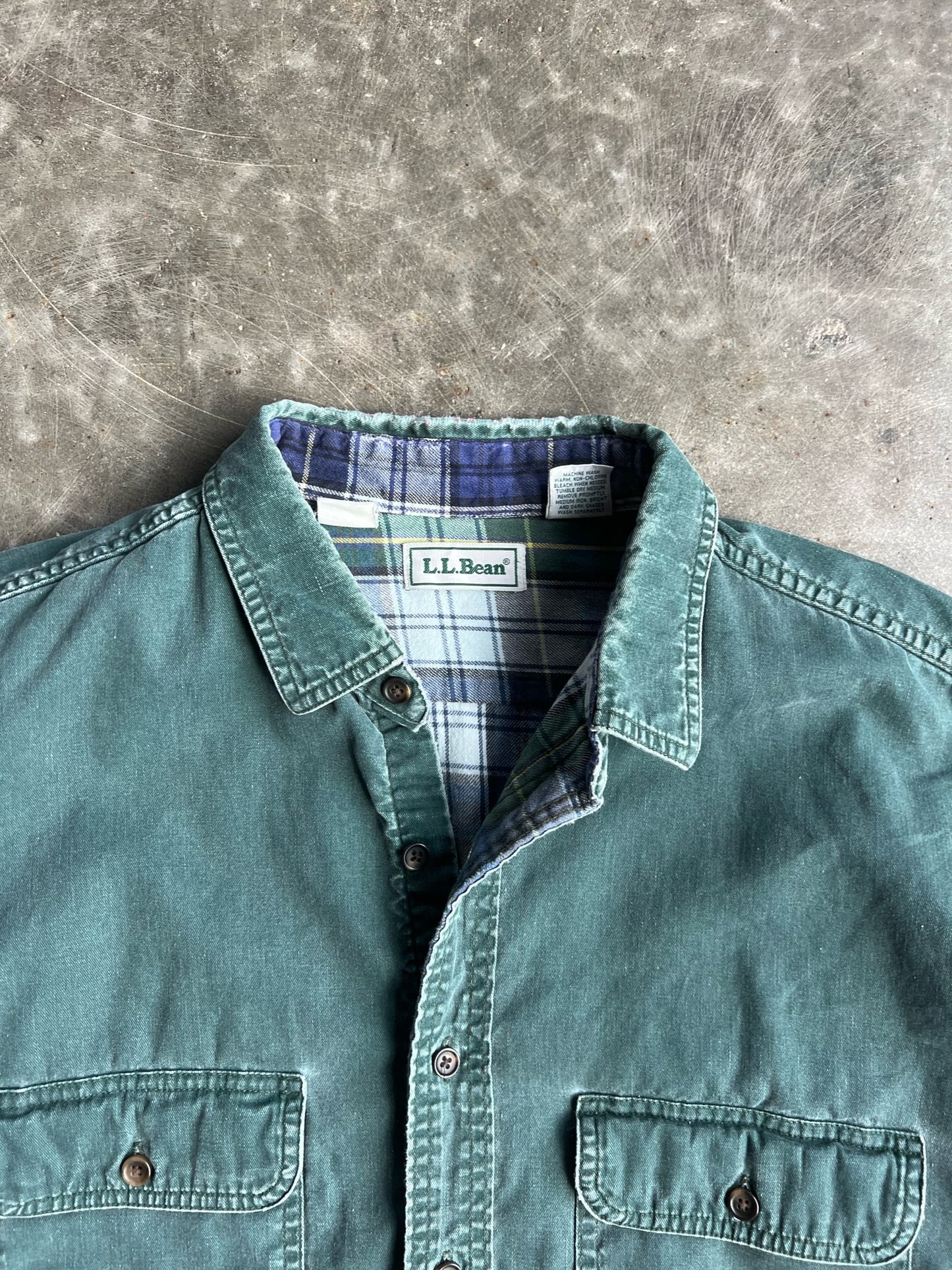 Vintage Cropped Forest Green LL. Bean Flannel Lined Button Up - XXL