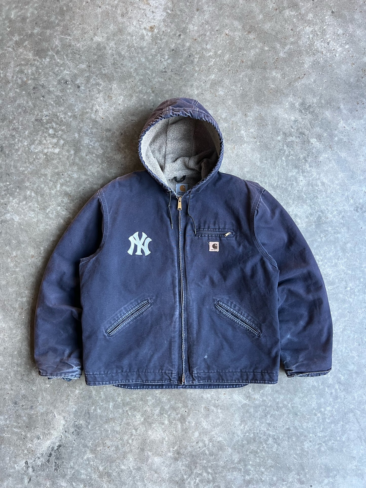 Vintage Yankees Navy Sherpa Lined Hooded Carhartt Jacket - XL