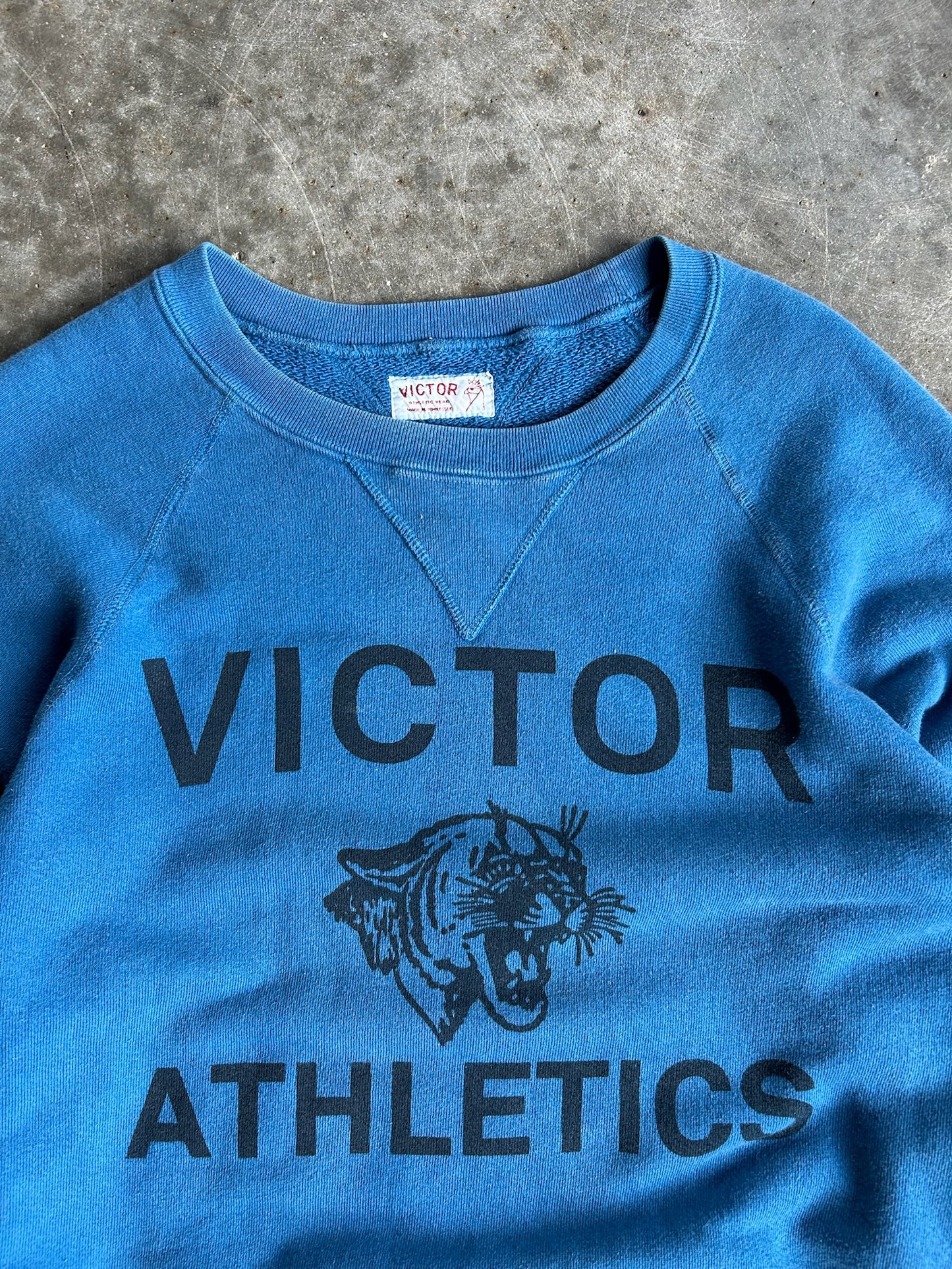 Vintage Blue Victor Athletics Crew - L