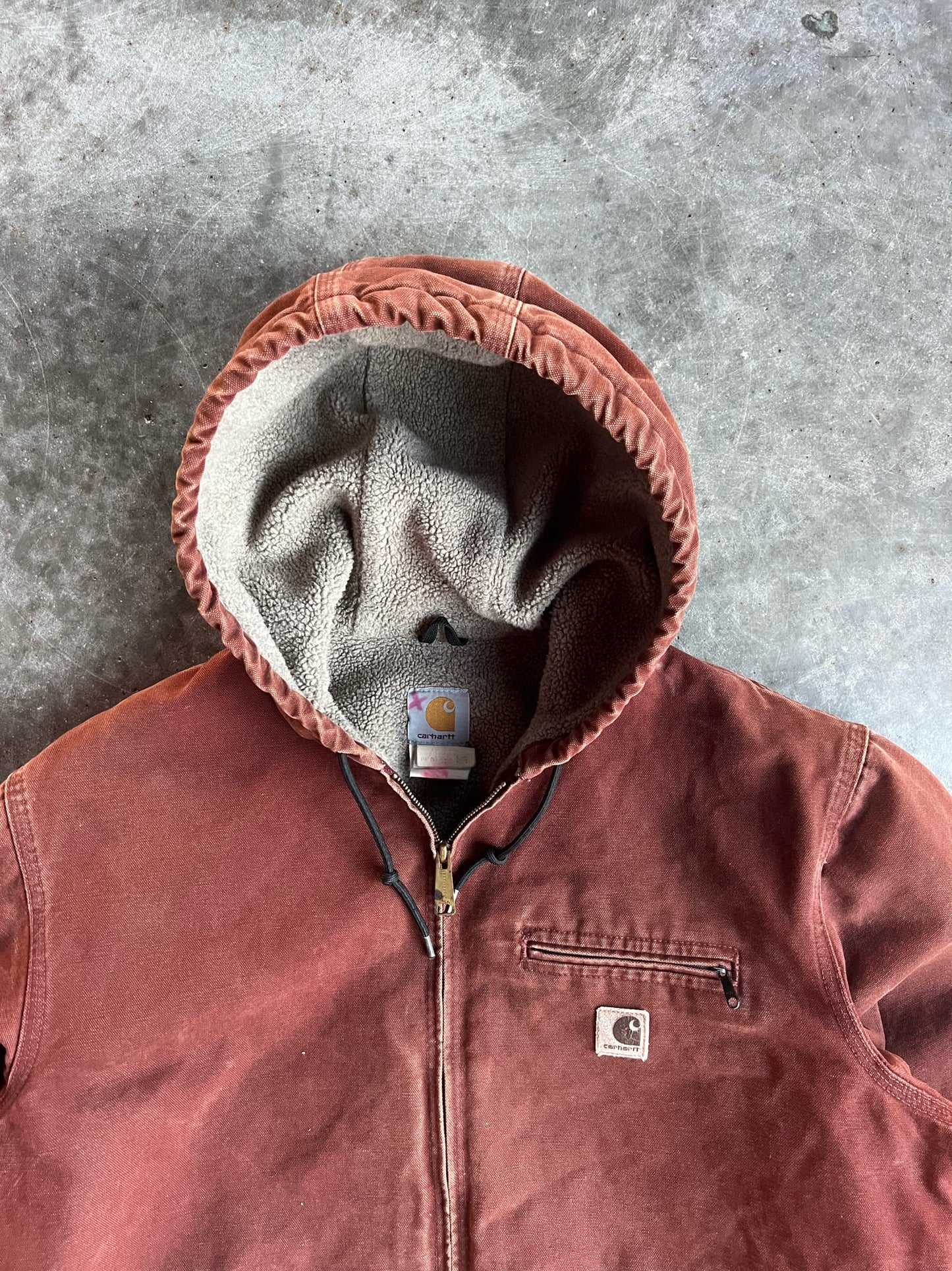 Vintage Burnt Orange Sherpa Lined Hooded Carhartt Jacket - L