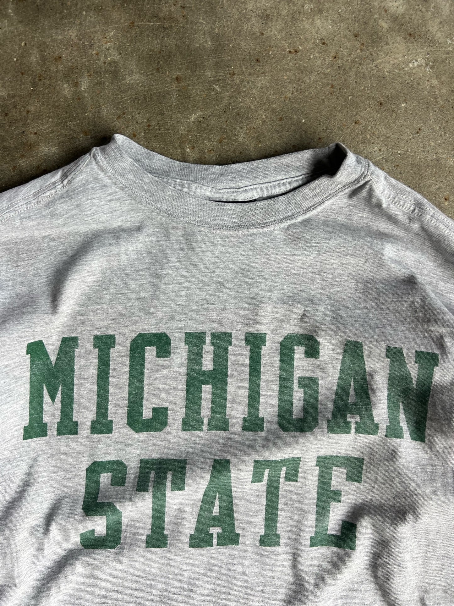 Vintage Faded Grey Cropped Michigan State Long Sleeve Shirt - S