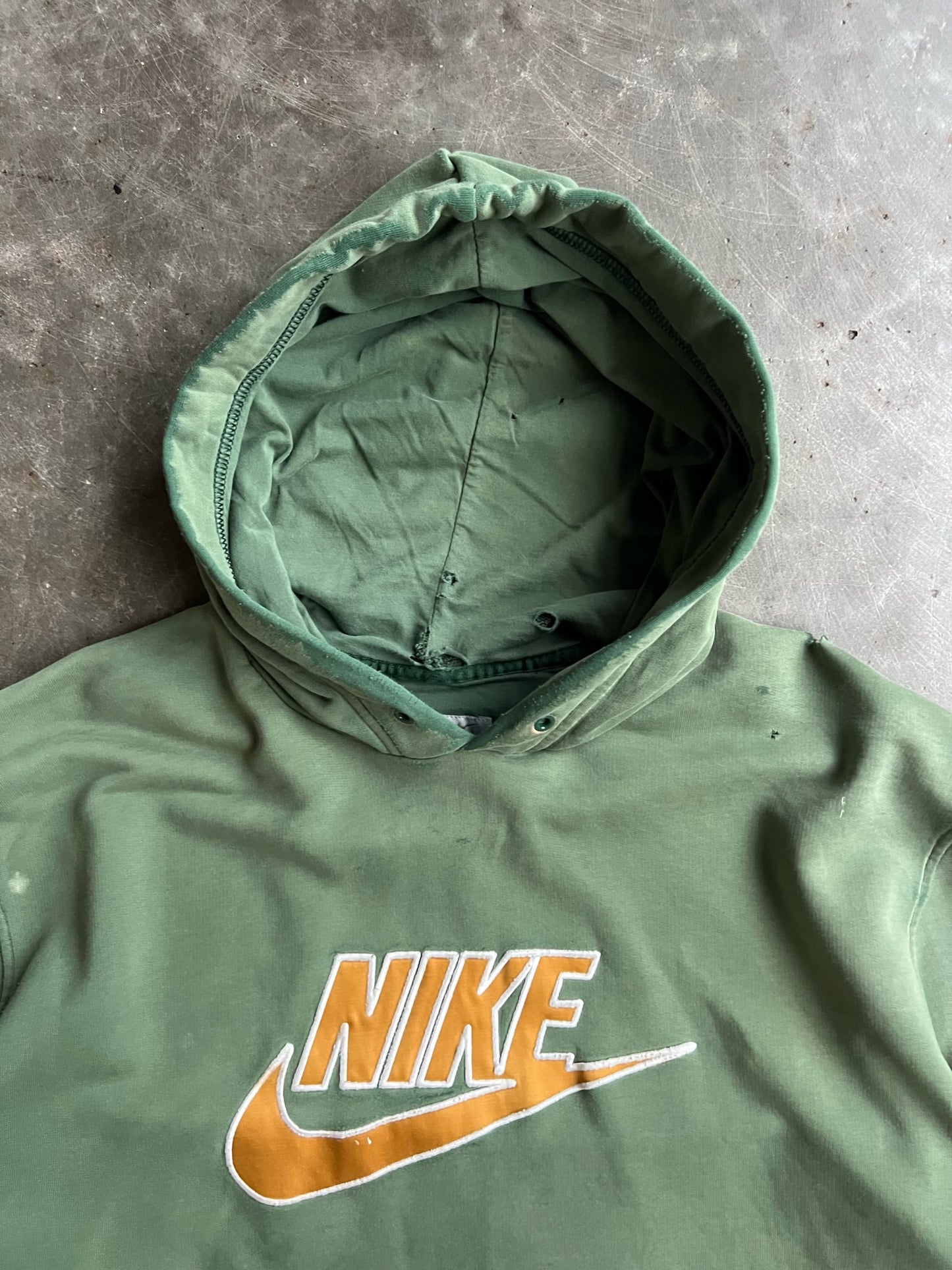 Faded Green Thrashed Nike Hoodie - XL