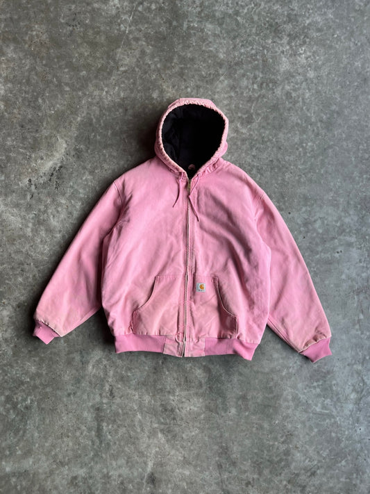 Faded Baby Pink Hooded Carhartt Jacket - XL