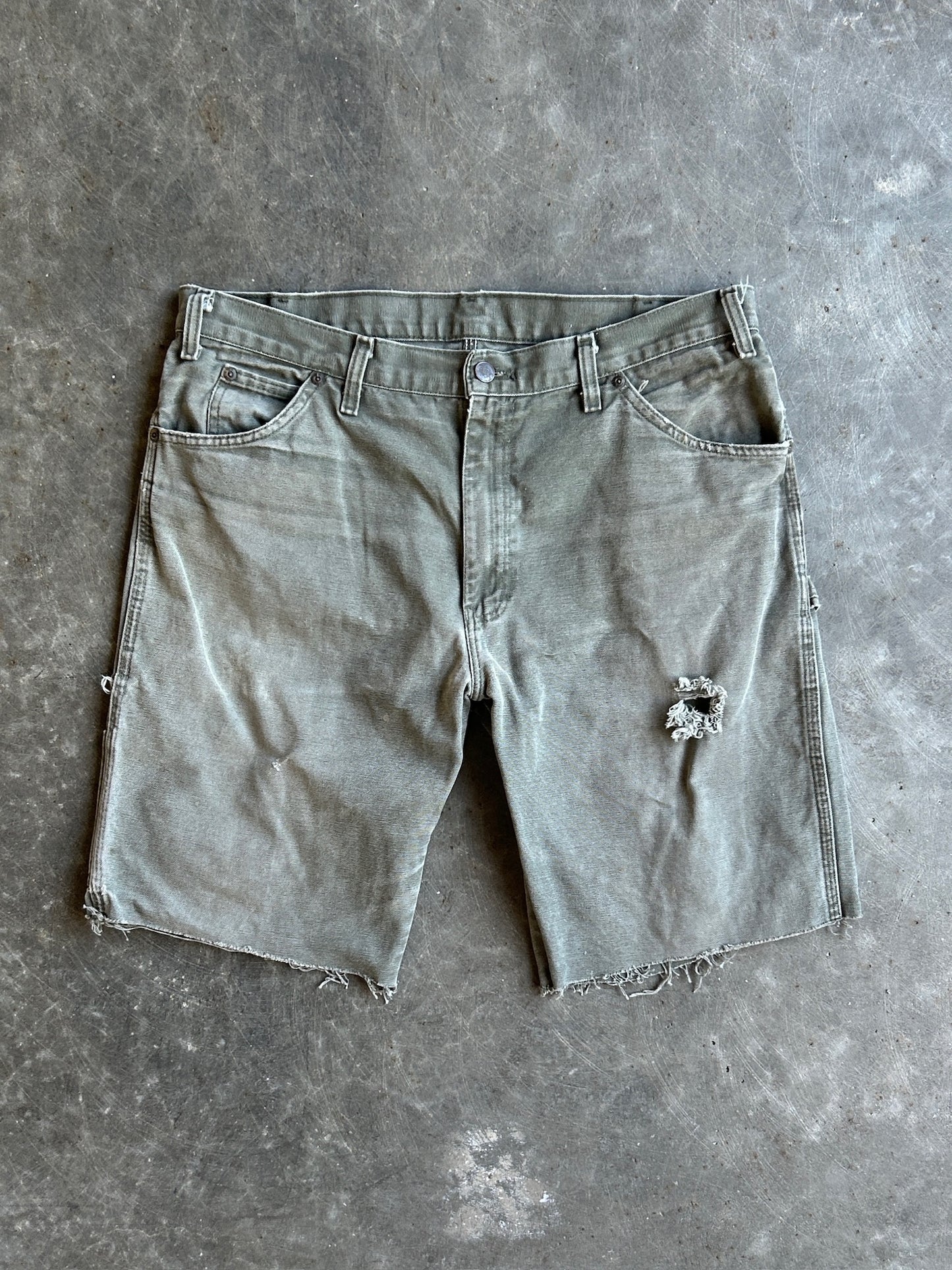 Vintage Green Dickies Distressed Carpenter Shorts - 36