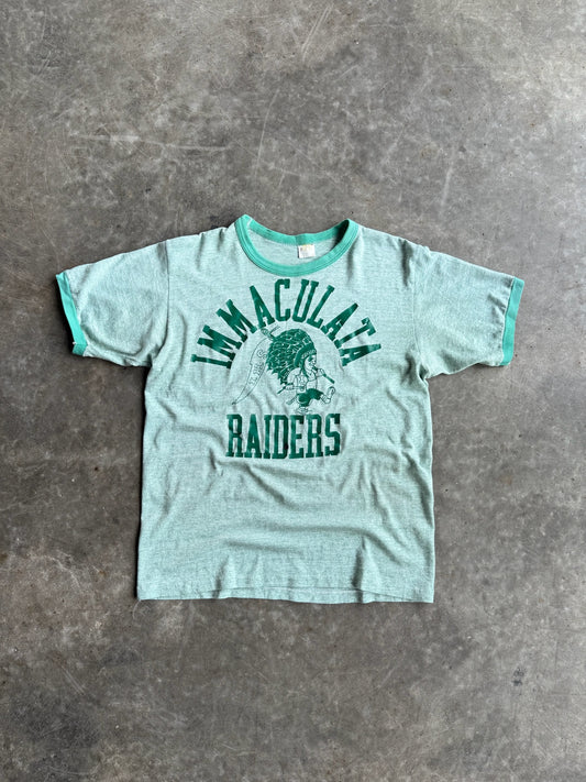 True Vintage Single Stitch Green Immaculata Raiders Distressed Tee - M