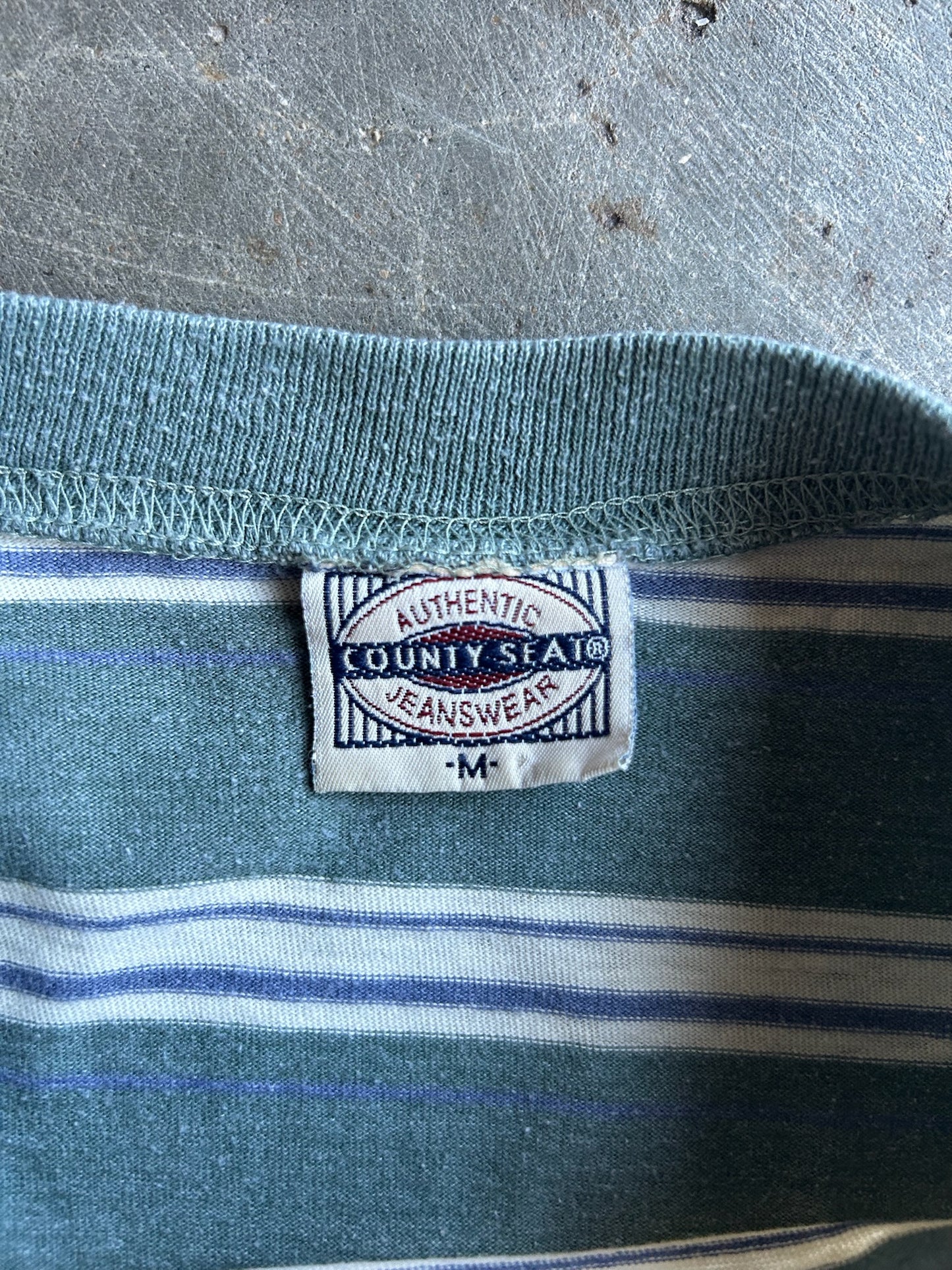 Vintage Green Striped Faded Tee - XL