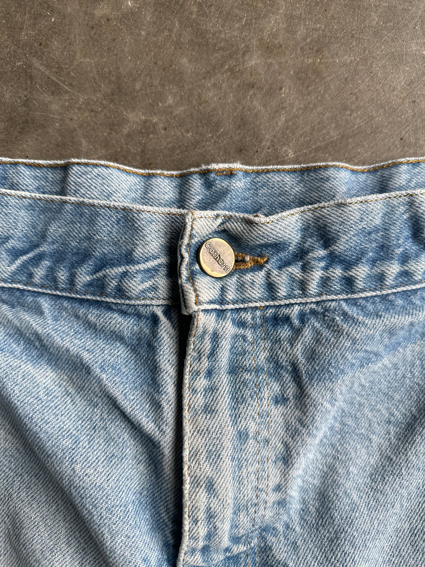 Vintage Light Wash Faded Carhartt Carpenter Denim Shorts - 36