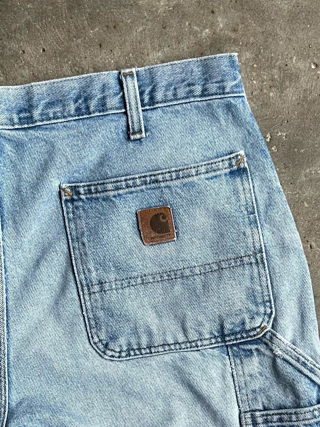 Vintage Light Faded Denim Distressed Carhartt Carpenter Shorts - 36