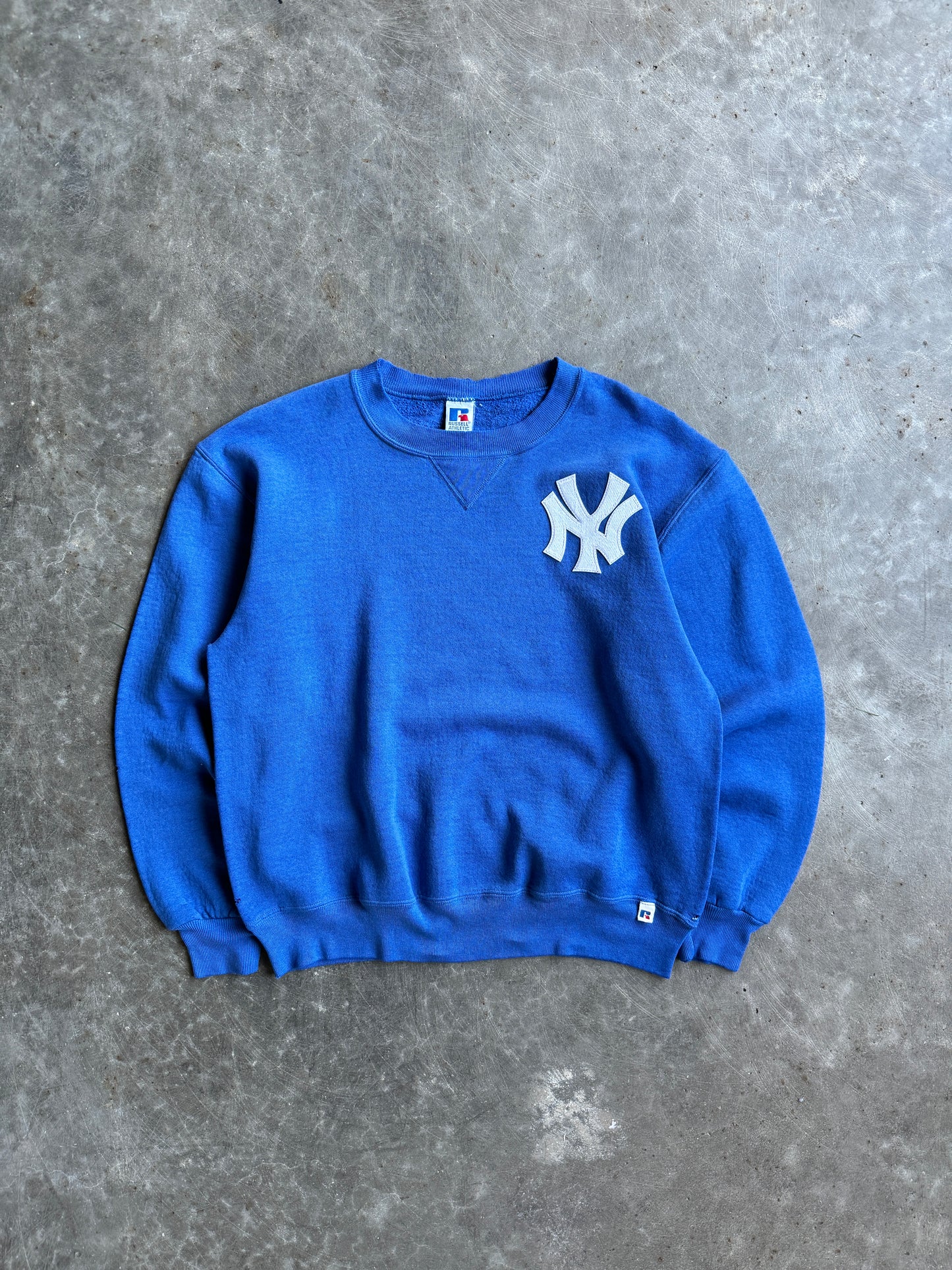 Vintage Blue Yankees Russell Crew - L