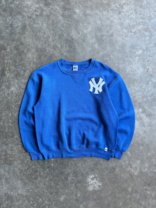 Vintage Blue Yankees Russell Crew - L