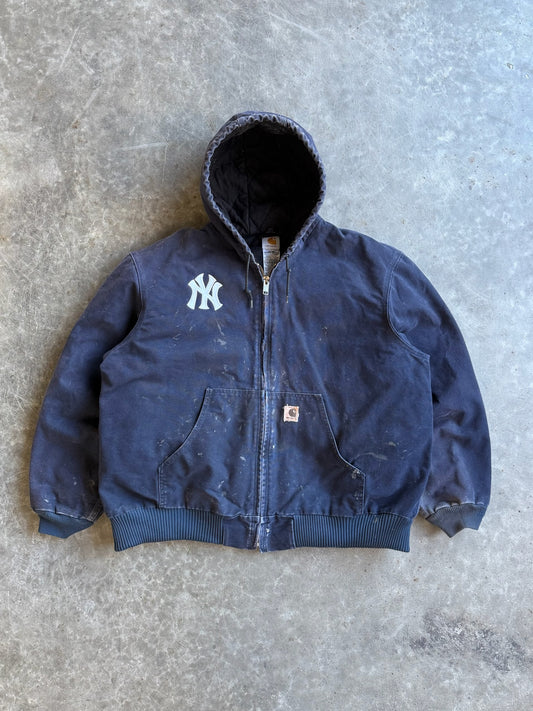 Vintage Navy Yankees Hooded Carhartt Jacket - XXL