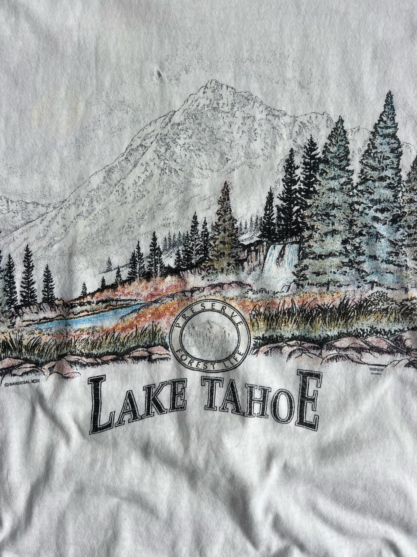 Vintage White Lake Tahoe Mountain Shirt - L