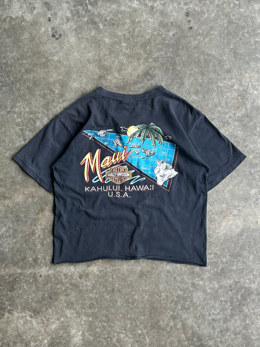 Vintage Single Stitch Harley Davidson Maui Graphic Cropped Tee - XL