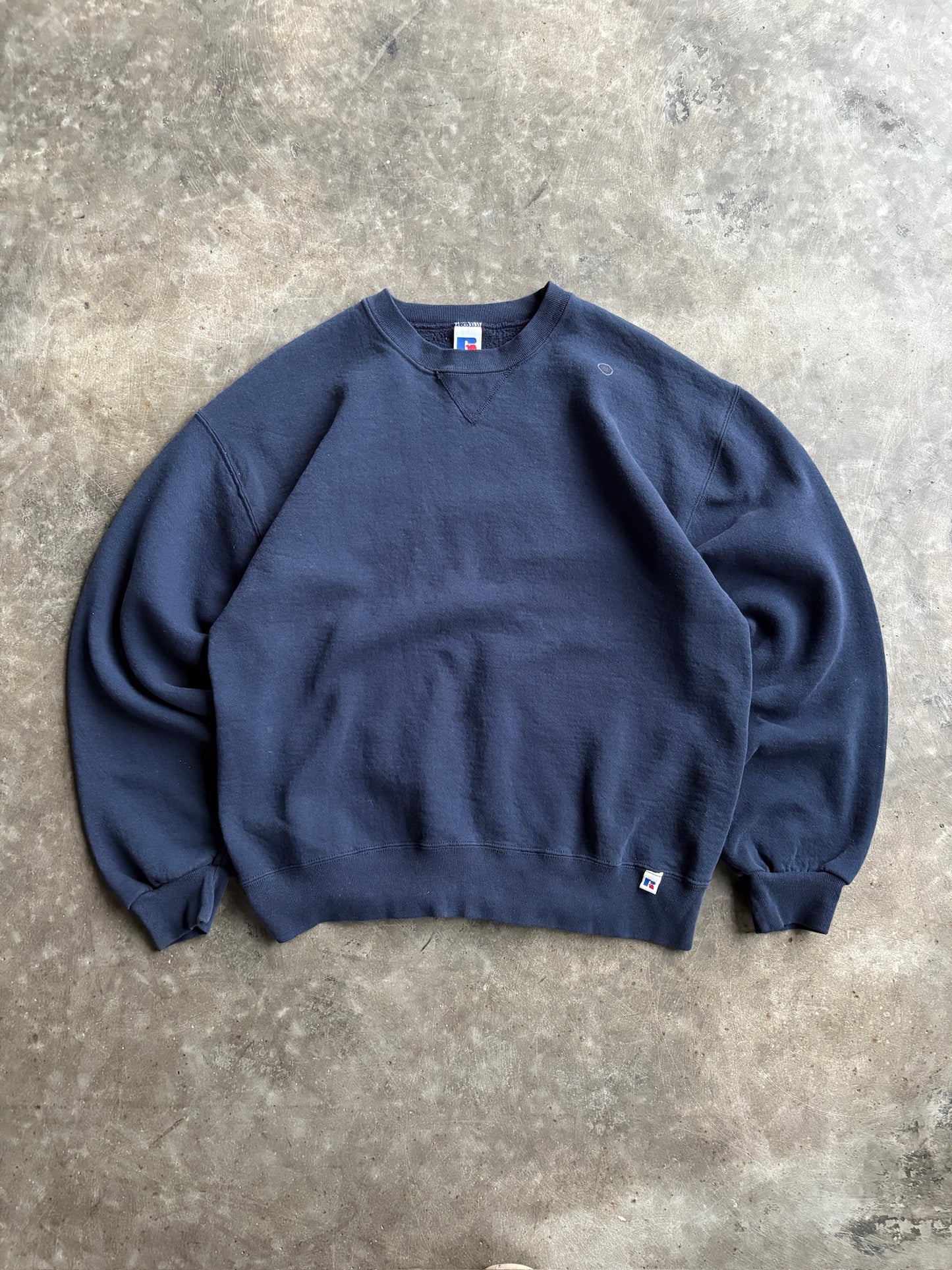 Vintage Navy Blank Russell Crew - L