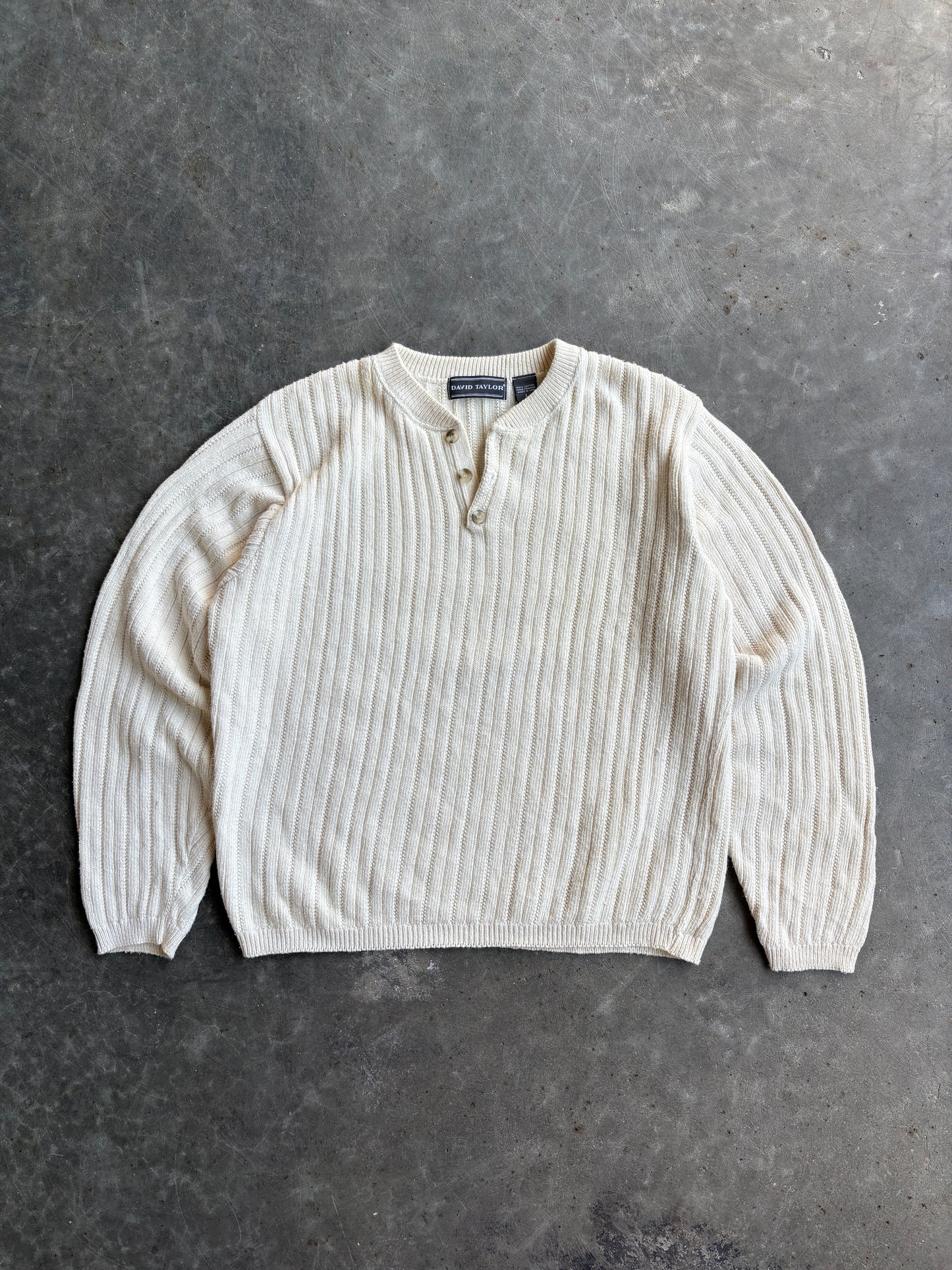 Vintage Cream Ribbed David Taylor Knit Sweater - L