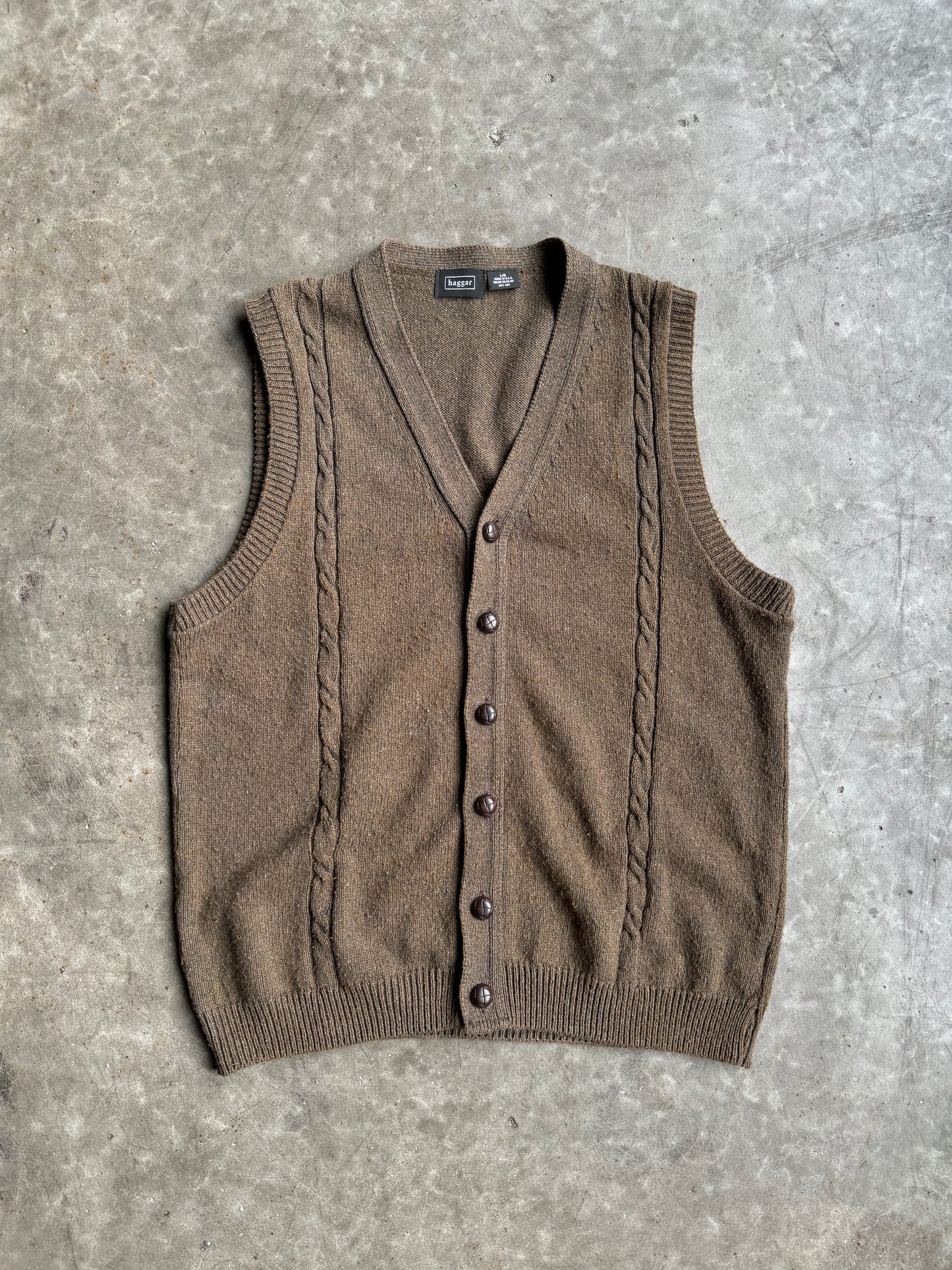 Vintage Haggar Brown Button Down Sweater Vest - L