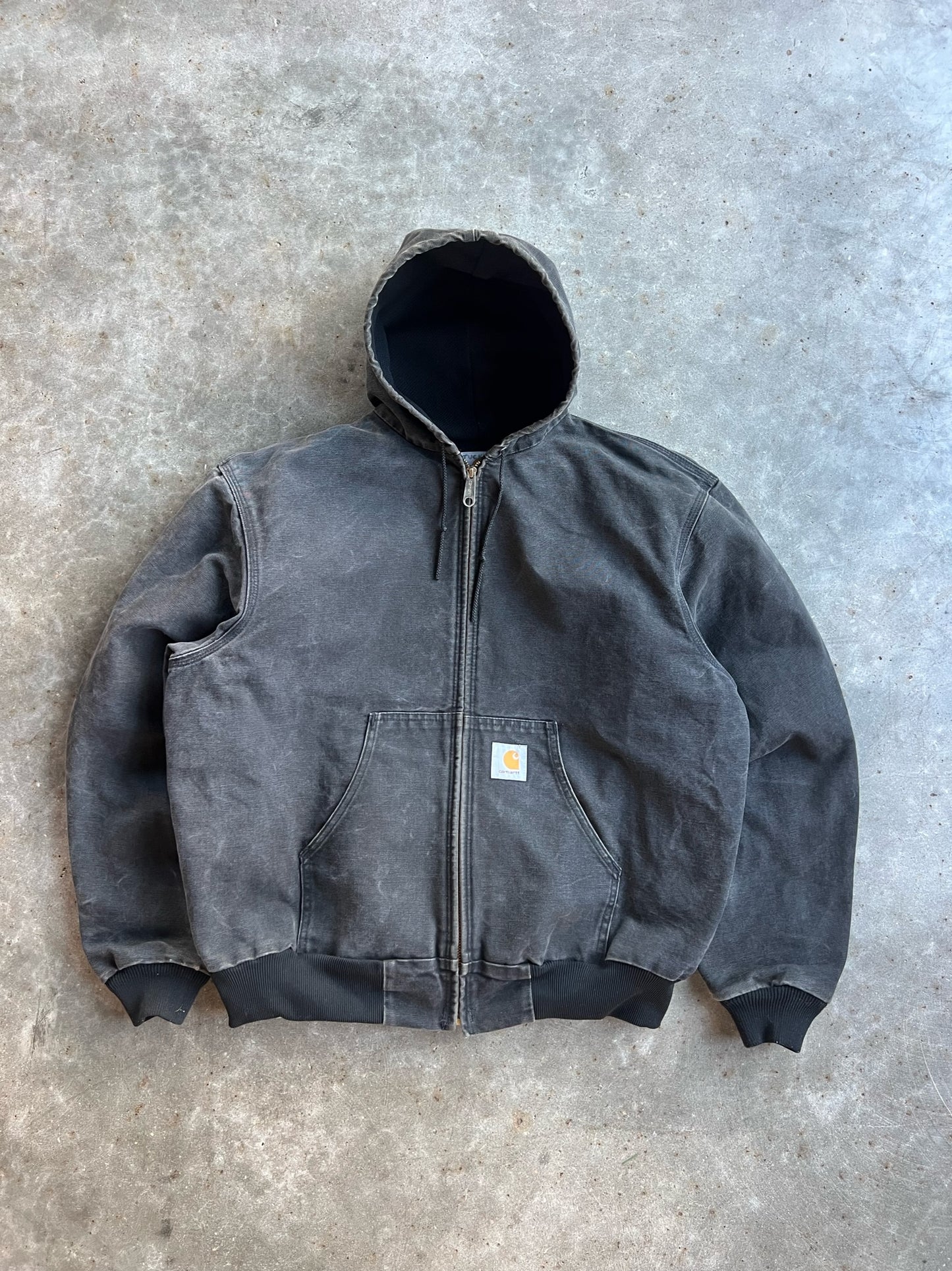 Vintage Faded Black Hooded Carhartt Jacket - XL