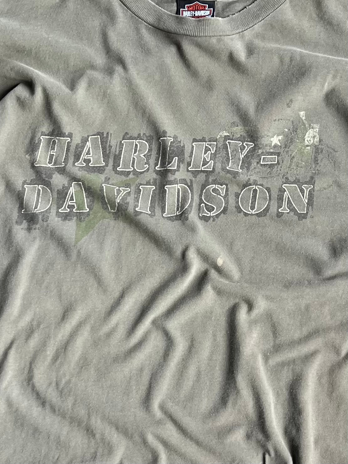 Vintage Army Green Harley Davidson Shirt - XXL