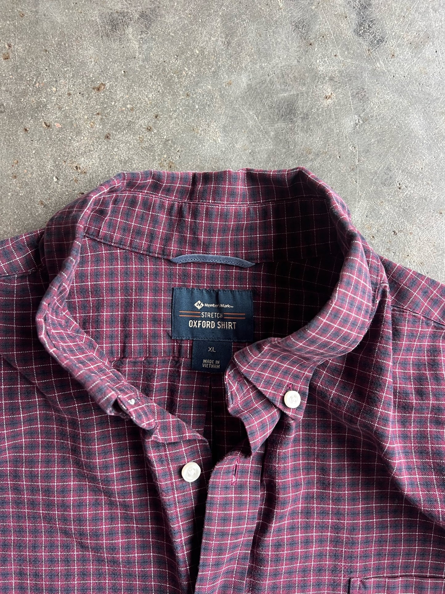 Vintage Burgundy Cropped Plaid Button Up - XL