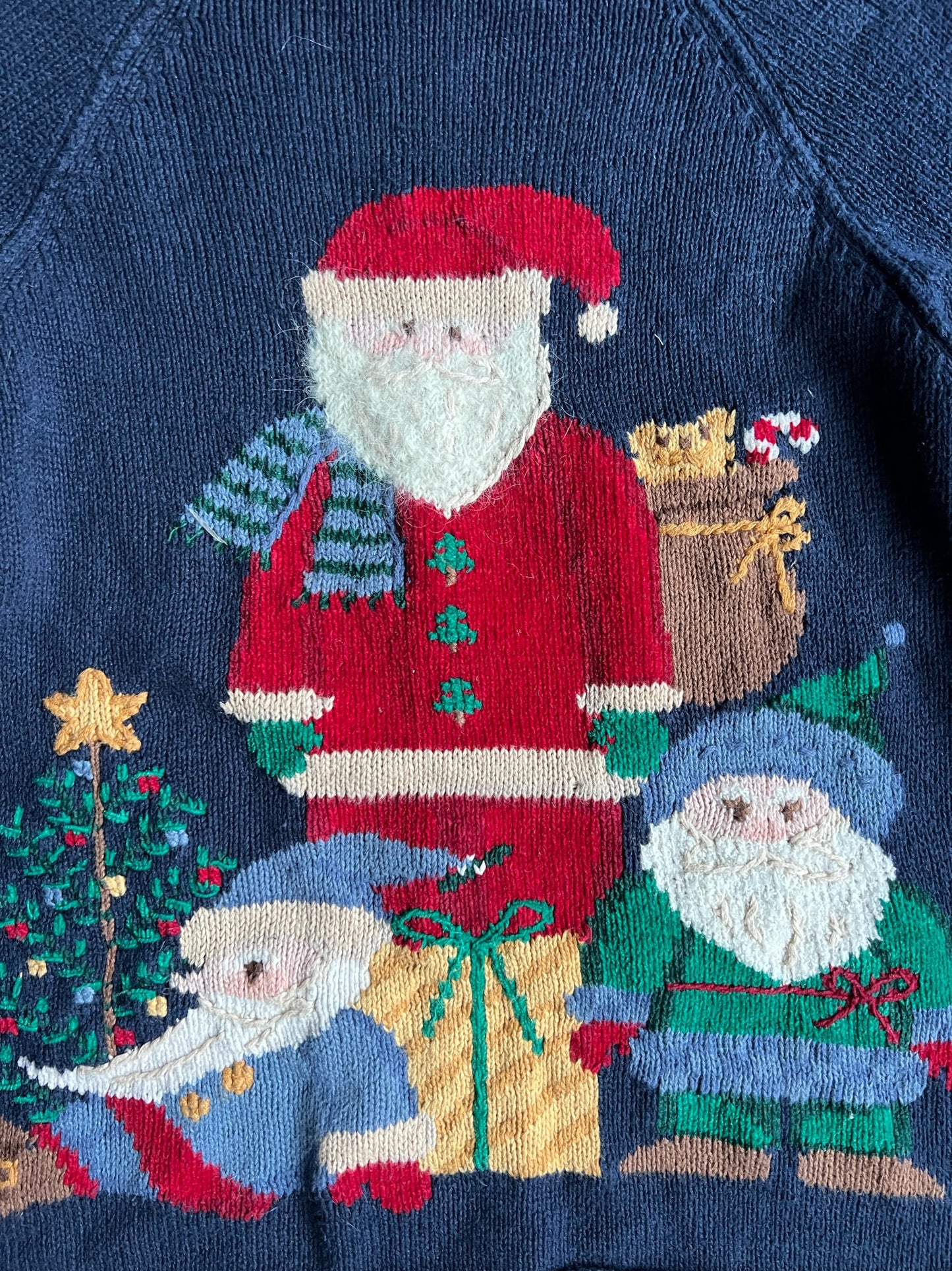 Vintage Navy Santa And Elves Christmas Sweater - S