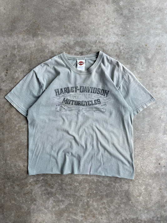 Vintage Green Harley Davidson Distressed Cropped Tee - M