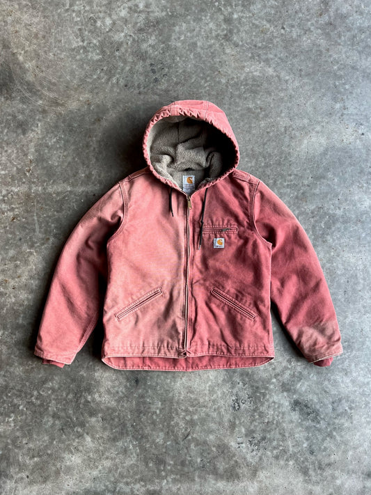 Vintage Dusty Pink Sherpa Lined Hooded Carhartt Jacket - M