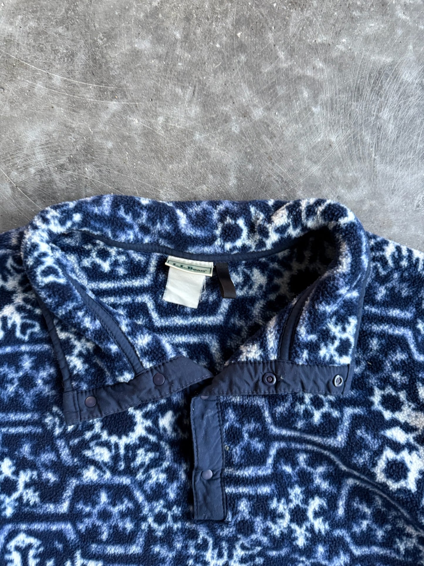 Vintage L.L. Bean Blue Pattern T-Snap Fleece - XL