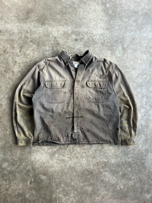 Vintage Dark Grey Distressed Carhartt Button Up - L