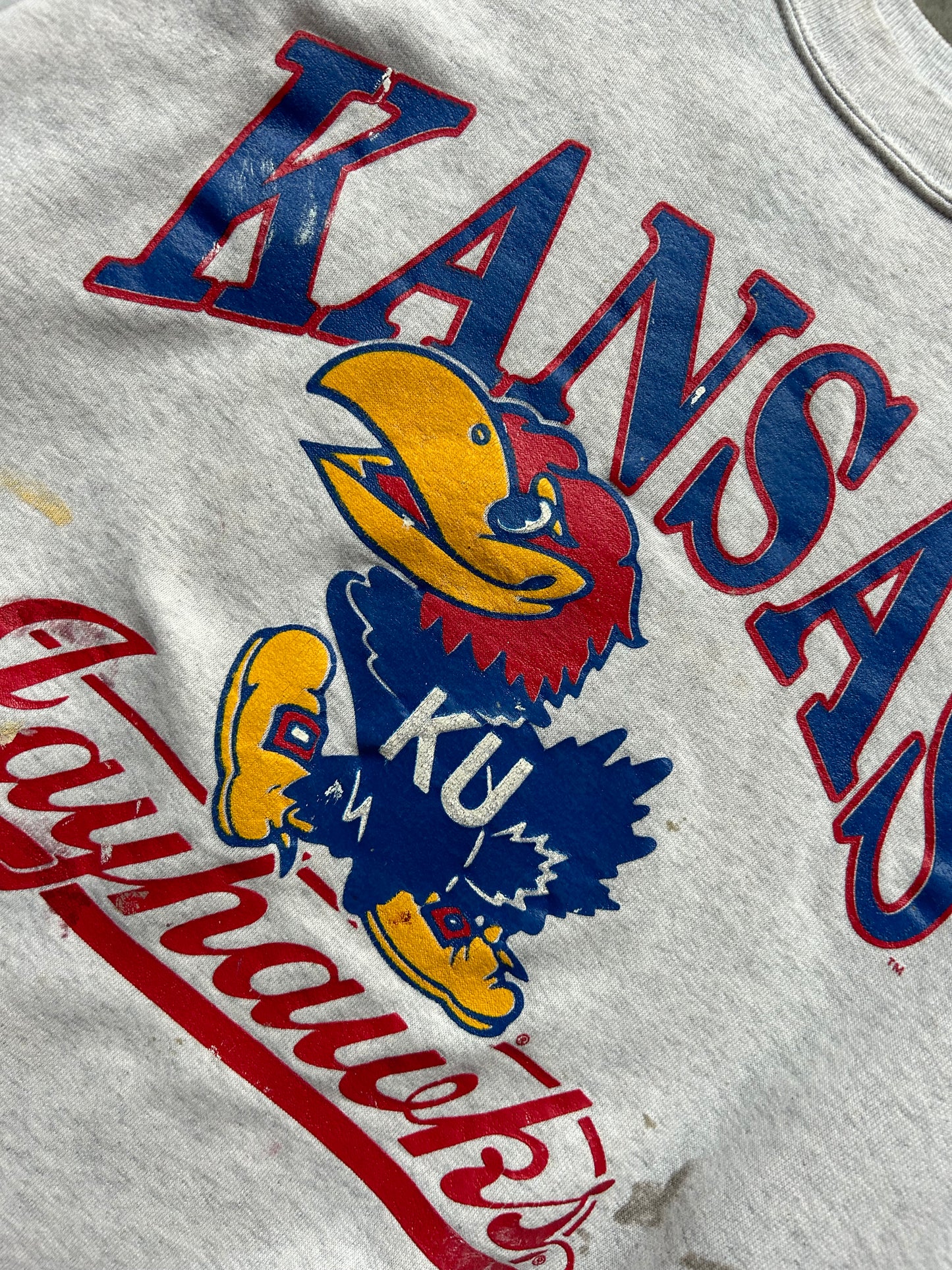 Vintage Painted Kansas Jayhawks Crew - L