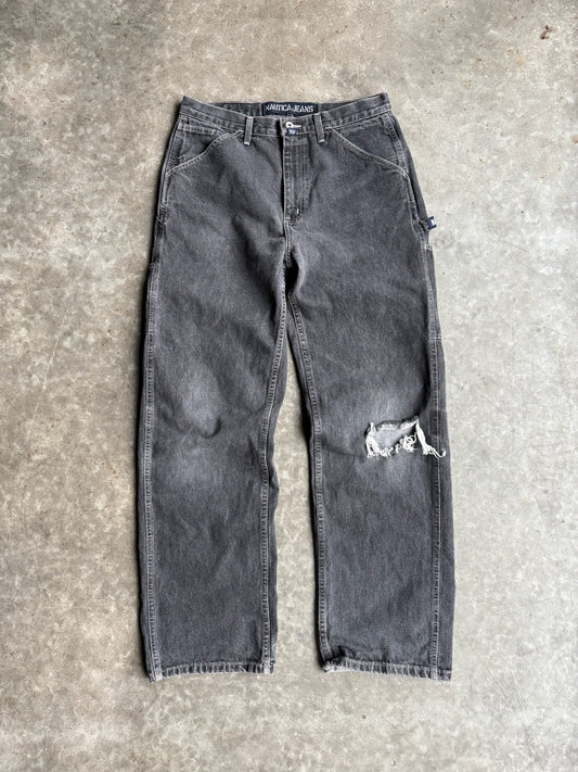 Vintage Distressed Black Nautica Carpenter Denim Pants - 34