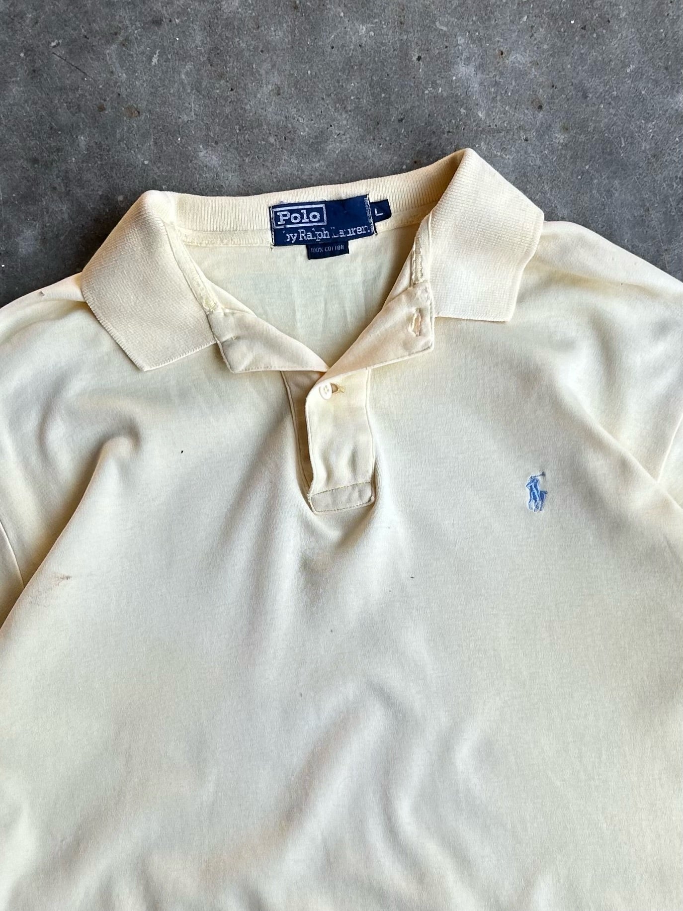 Vintage Yellow Ralph Lauren Cropped Polo Shirt - L