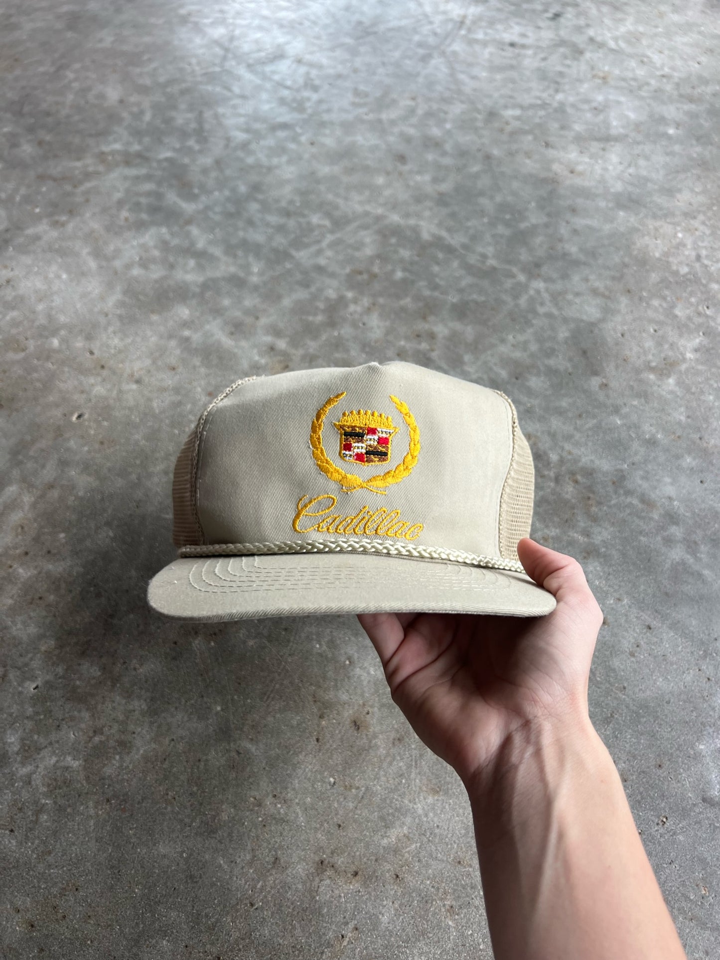 Vintage Beige Cadillac Snapback Trucker Hat