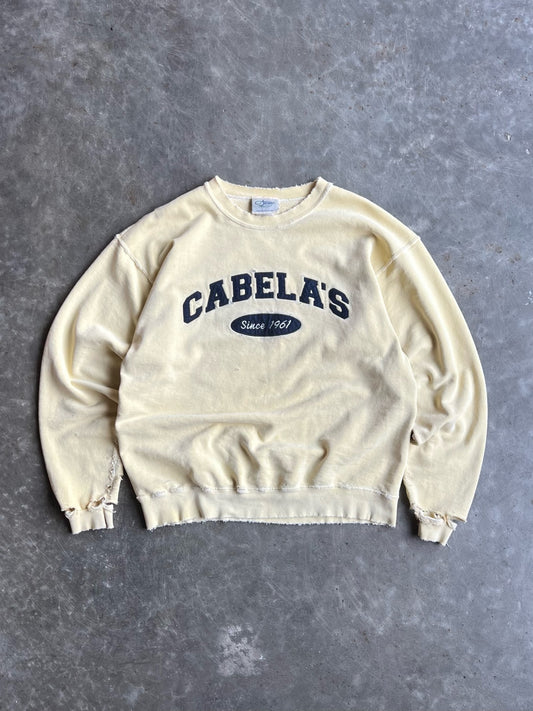 Vintage Baby Yellow Distressed Cabela's Crew - L