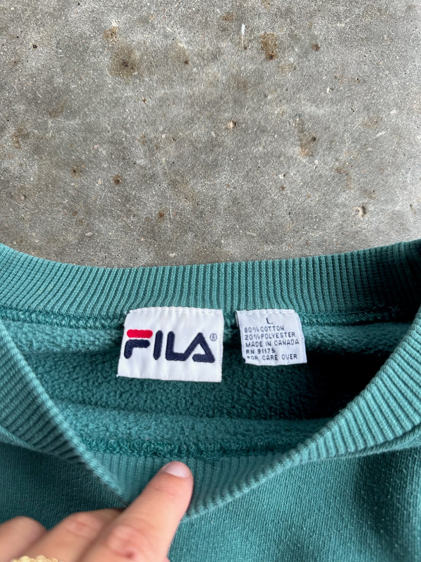 Vintage FILA Teal Spellout Crew - L