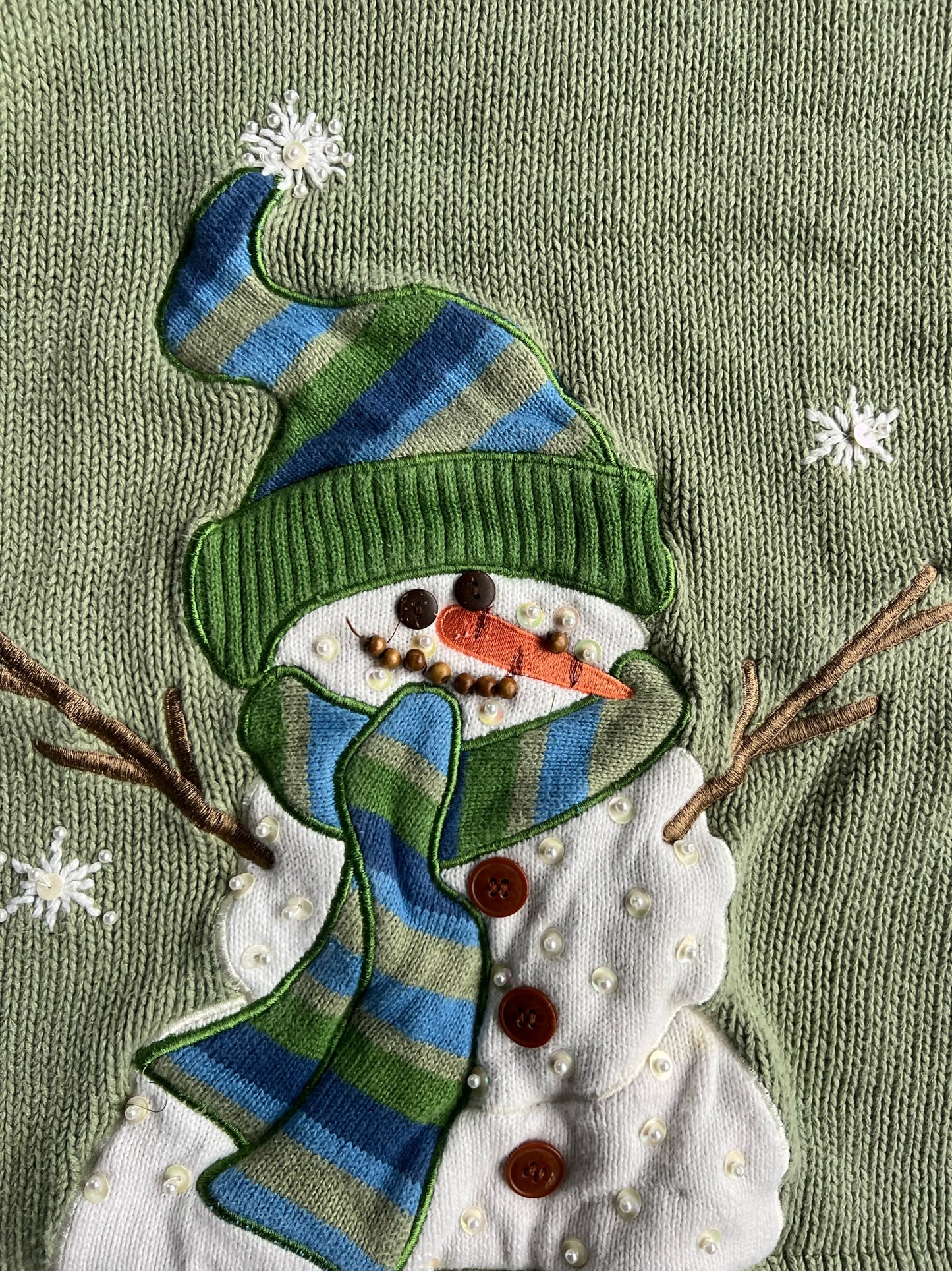 Vintage Light Green Snowman Quarter Zip Sweater - M