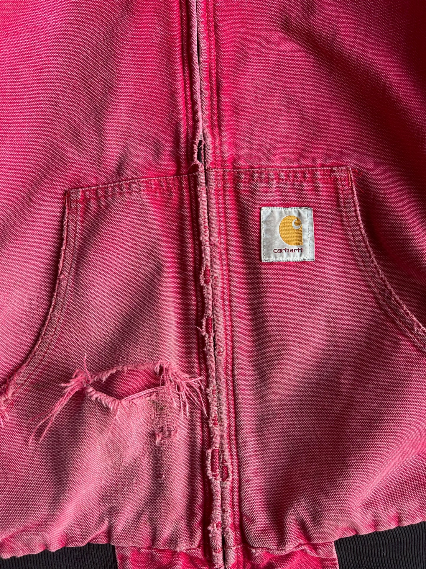 Distressed Hot Pink Hooded Carhartt Jacket - L