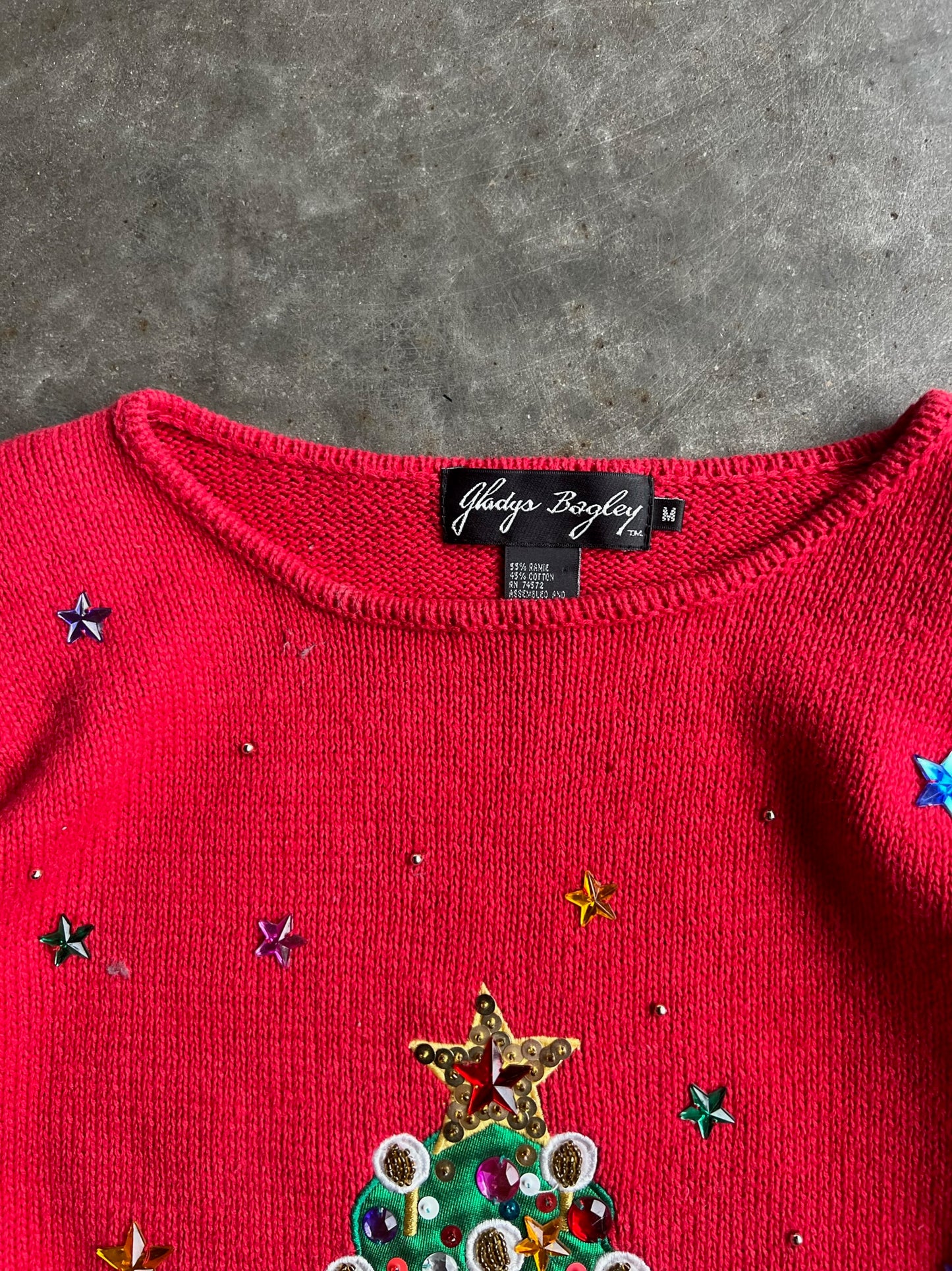 Vintage Red Christmas Tree Sweater - M